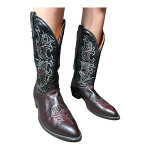 J. Chisholm Mens Vintage Western Cowboy Boots Burgundy Black Leather 12 D USA